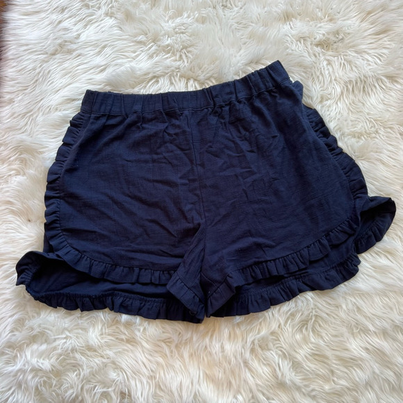 Gigio Womens Mini Short Shorts Navy Blue Ruffles High Rise Pull On L - Picture 1 of 6